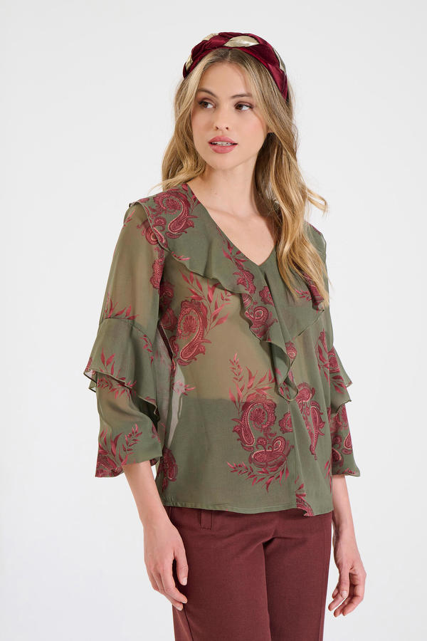 Μπλούζα με Εμπριμέ Μοτίβο και Βολάν Bill Cost Promotions 