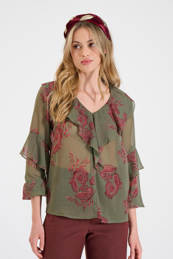 Μπλούζα με Εμπριμέ Μοτίβο και Βολάν Bill Cost Promotions 