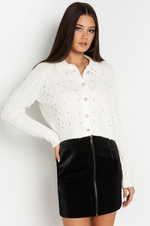 Ζακέτα με κρύσταλλα cropped πλεκτή Toi & Moi Outlet 